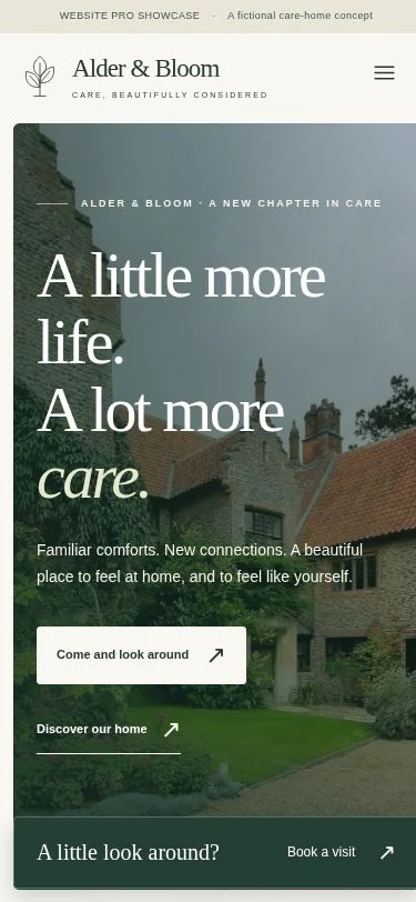 Alder & Bloom · Website Pro actual mobile layout